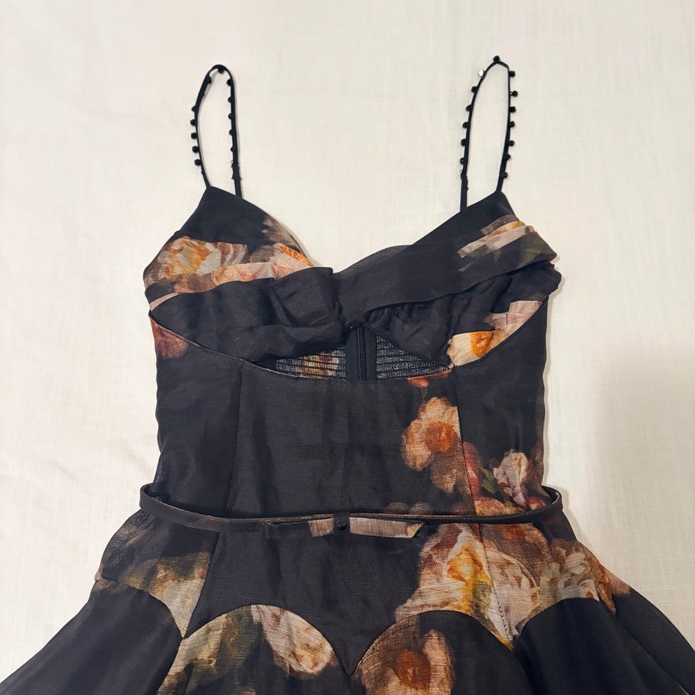 Zimmermann Black Floral Twist Front Midi Dress *see flaws - Picture 3 of 12